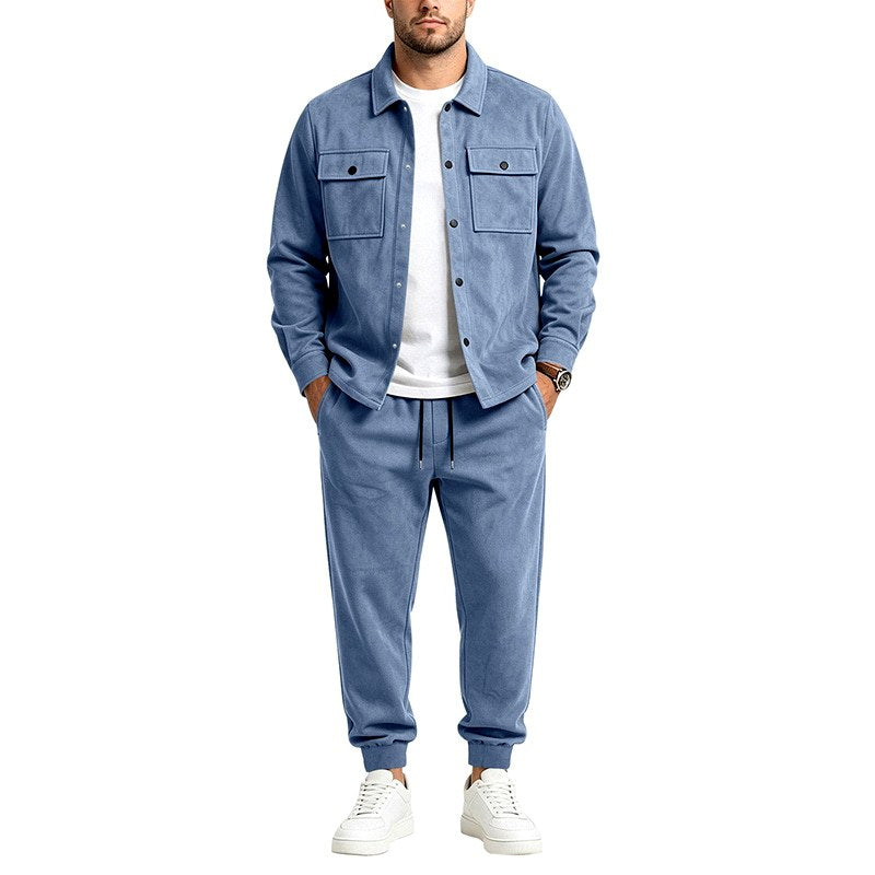 Kayden - Men's Faux Suede Dual Pocket Button-Front Co-ord  Set 3