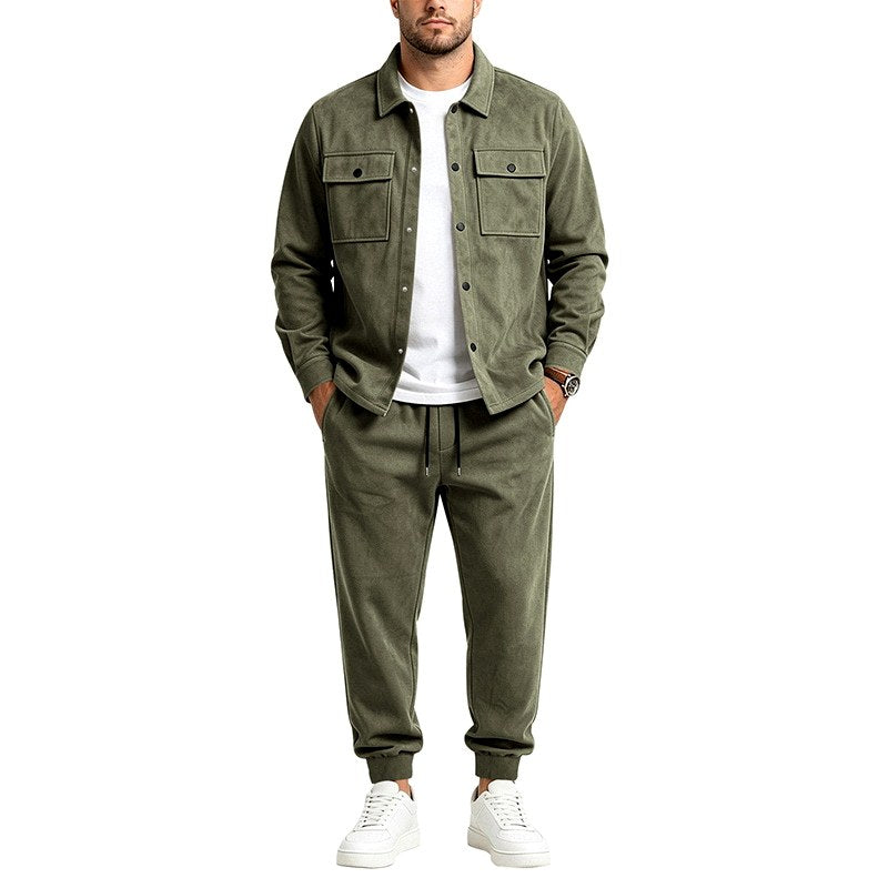 Kayden - Men's Faux Suede Dual Pocket Button-Front Co-ord  Set 4