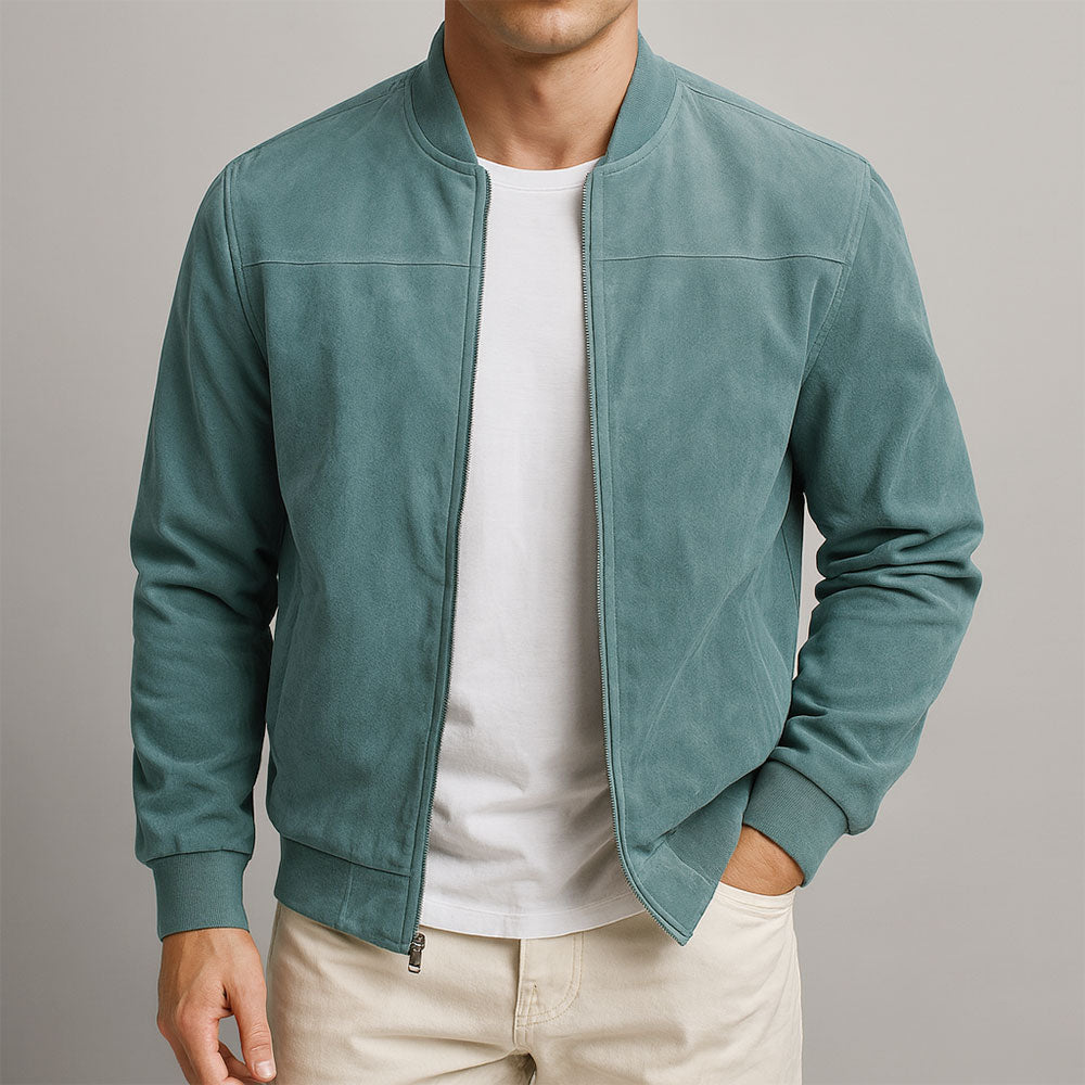 Keegan - Men's Suede-Effect Bomber Jacket with Ribbed Cuffs
