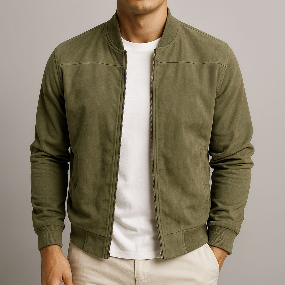 Keegan - Men's Suede-Effect Bomber Jacket with Ribbed Cuffs