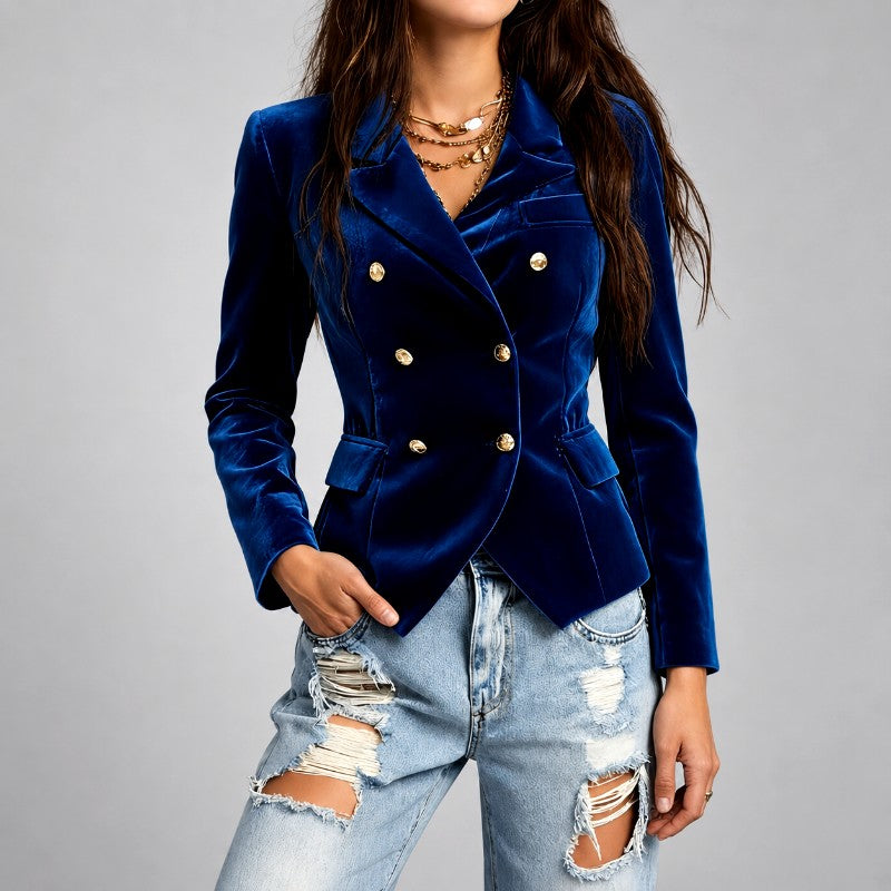 Kelsey - Women's Velvet Double-Breasted Fitted Blazer 3