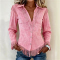 Kendra - Women's Faux Suede Western Fringe Cowgirl Shirt 1