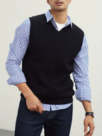 Kenneth - Men's Ribbed Sleeveless V-Neck Sweater Vest