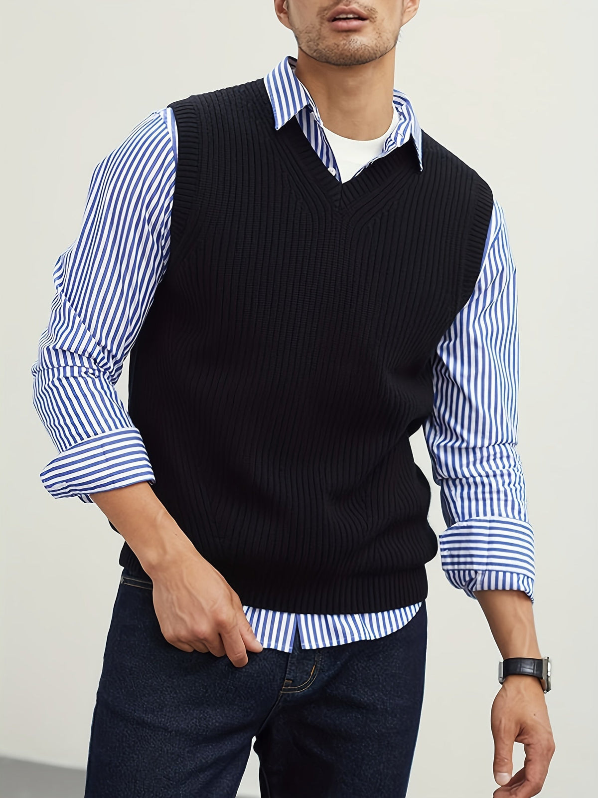 Kenneth - Men's Ribbed Sleeveless V-Neck Sweater Vest