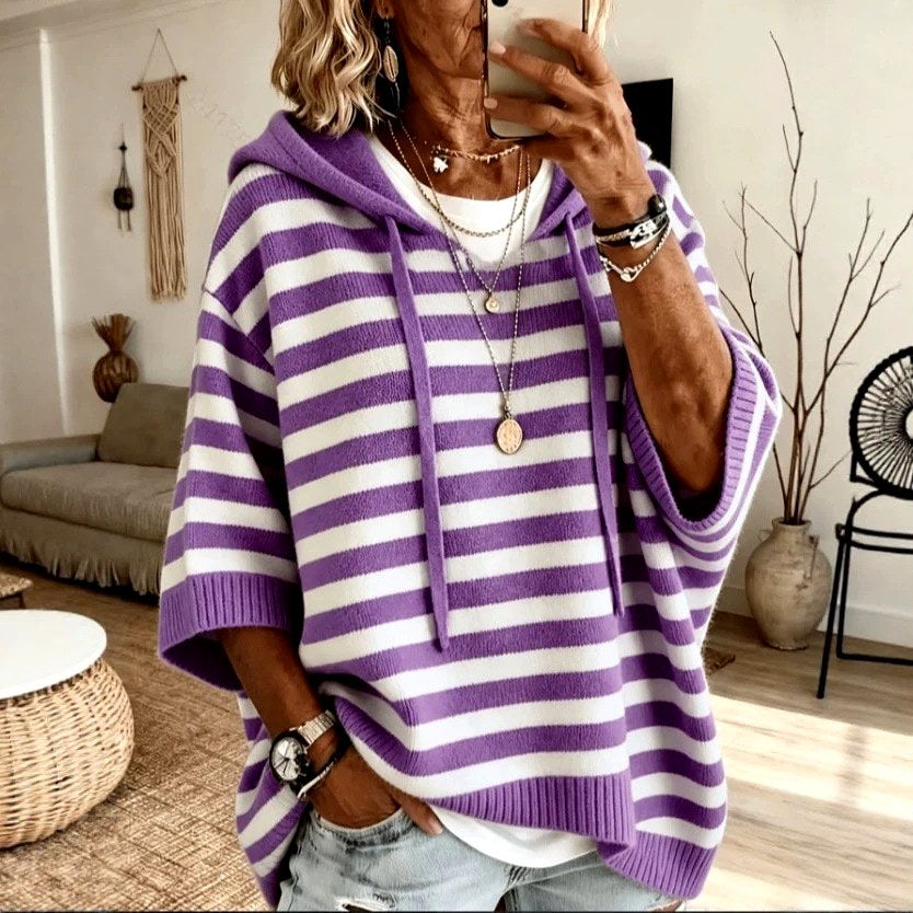 Kerry - Relaxed Stripe Three-Quarter Sleeve Hoodie 3