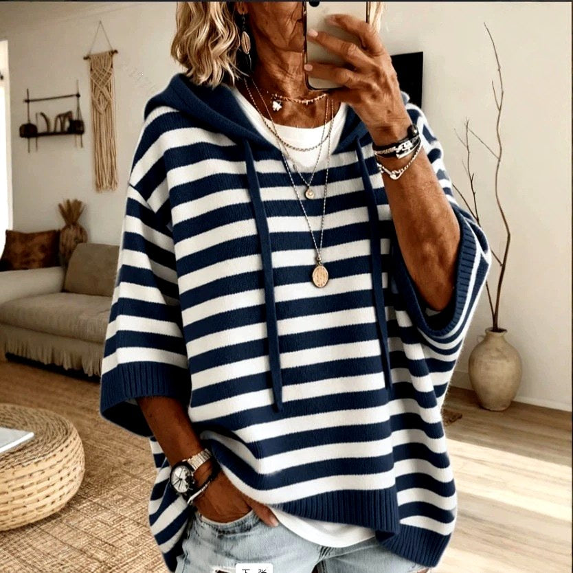 Kerry - Relaxed Stripe Three-Quarter Sleeve Hoodie 4