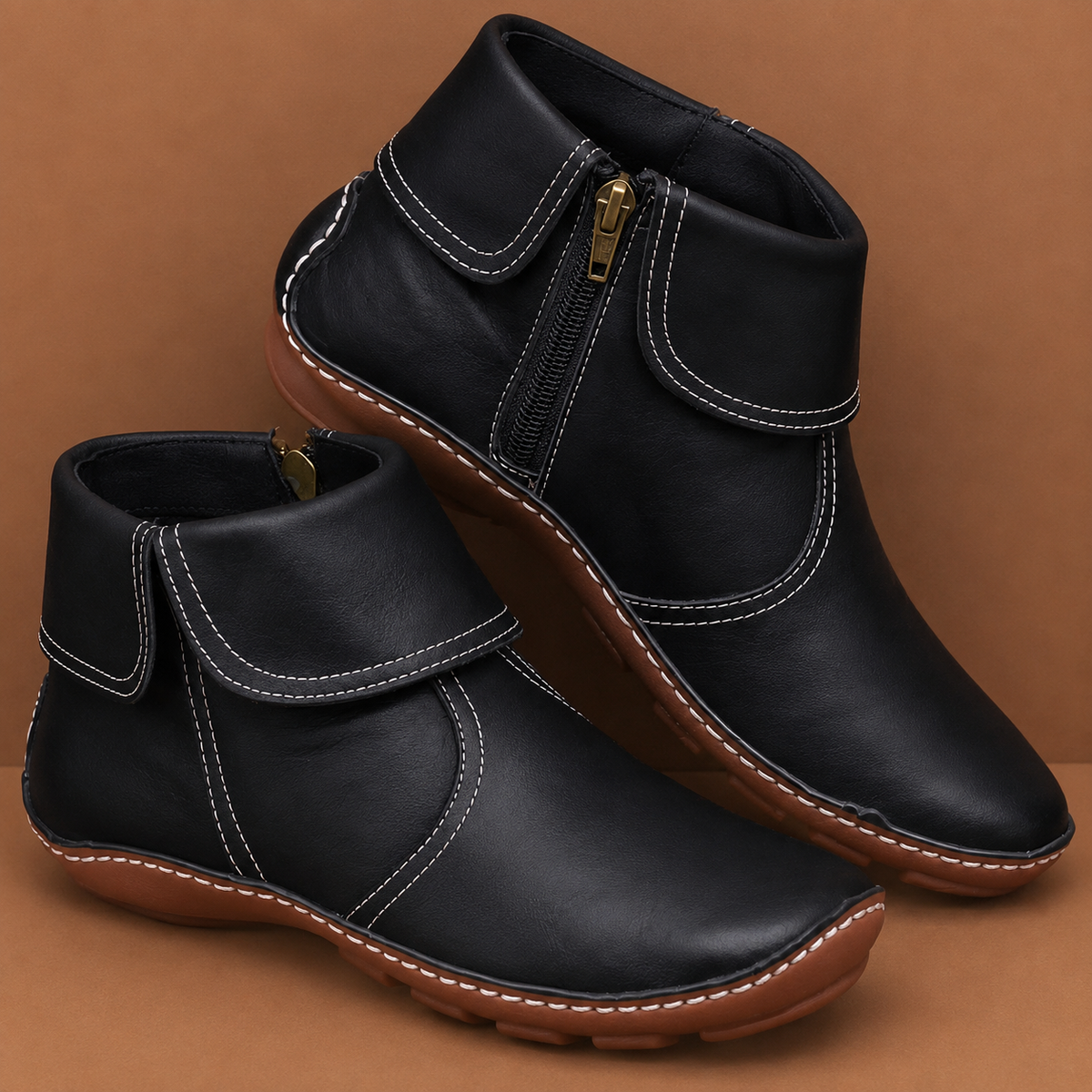 Keturah - Women's Fold-Cuff Ankle Boots with Contrast Stitching