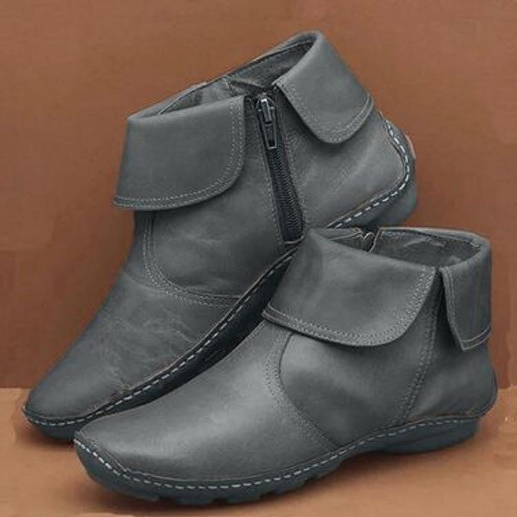 Keturah - Women's Fold-Cuff Ankle Boots with Contrast Stitching