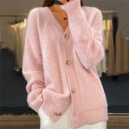 Kinsley - Women's Diamond Cable-Knit V-Neck Button-Front Cardigan