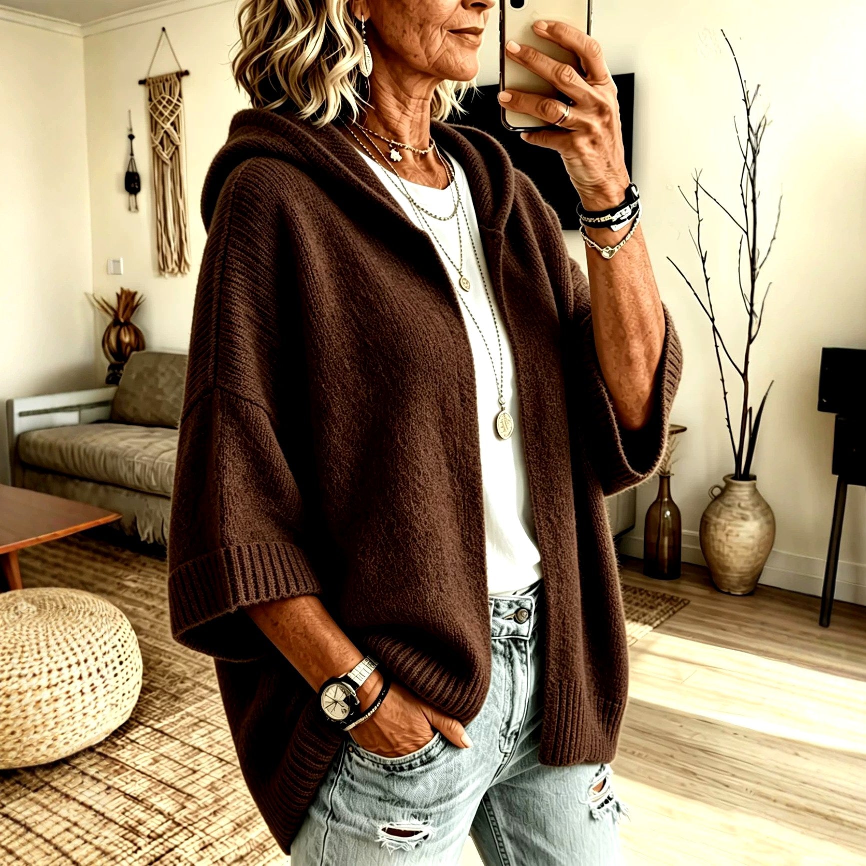 Kirsten - Women's Chunky 3/4 Sleeve Oversized Cardigan 10