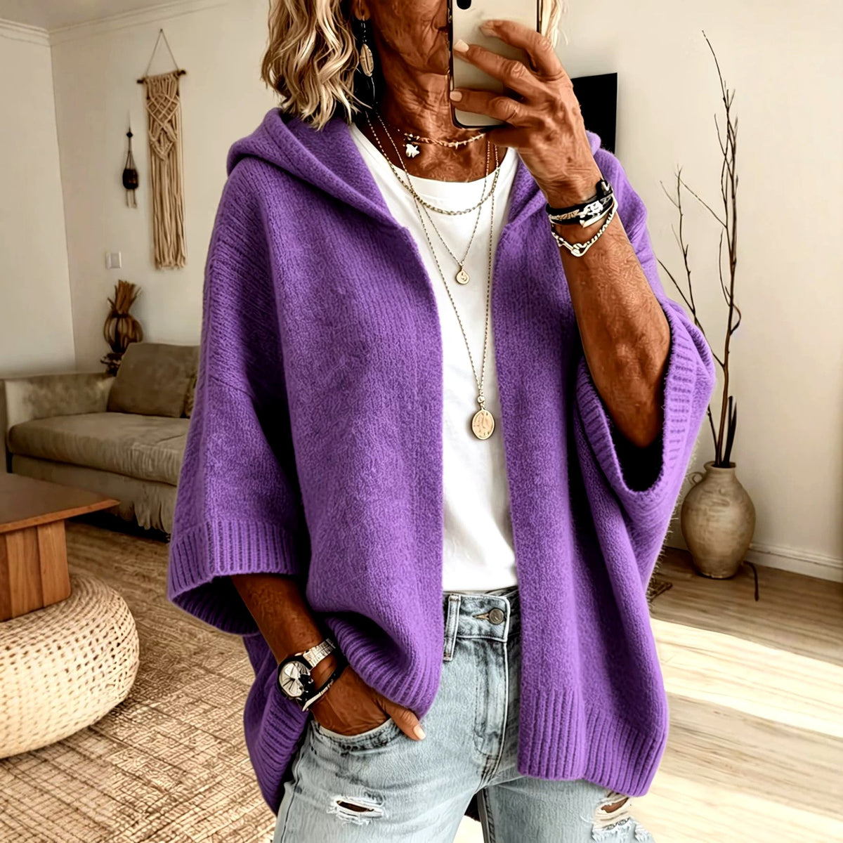 Kirsten - Women's Chunky 3/4 Sleeve Oversized Cardigan 7