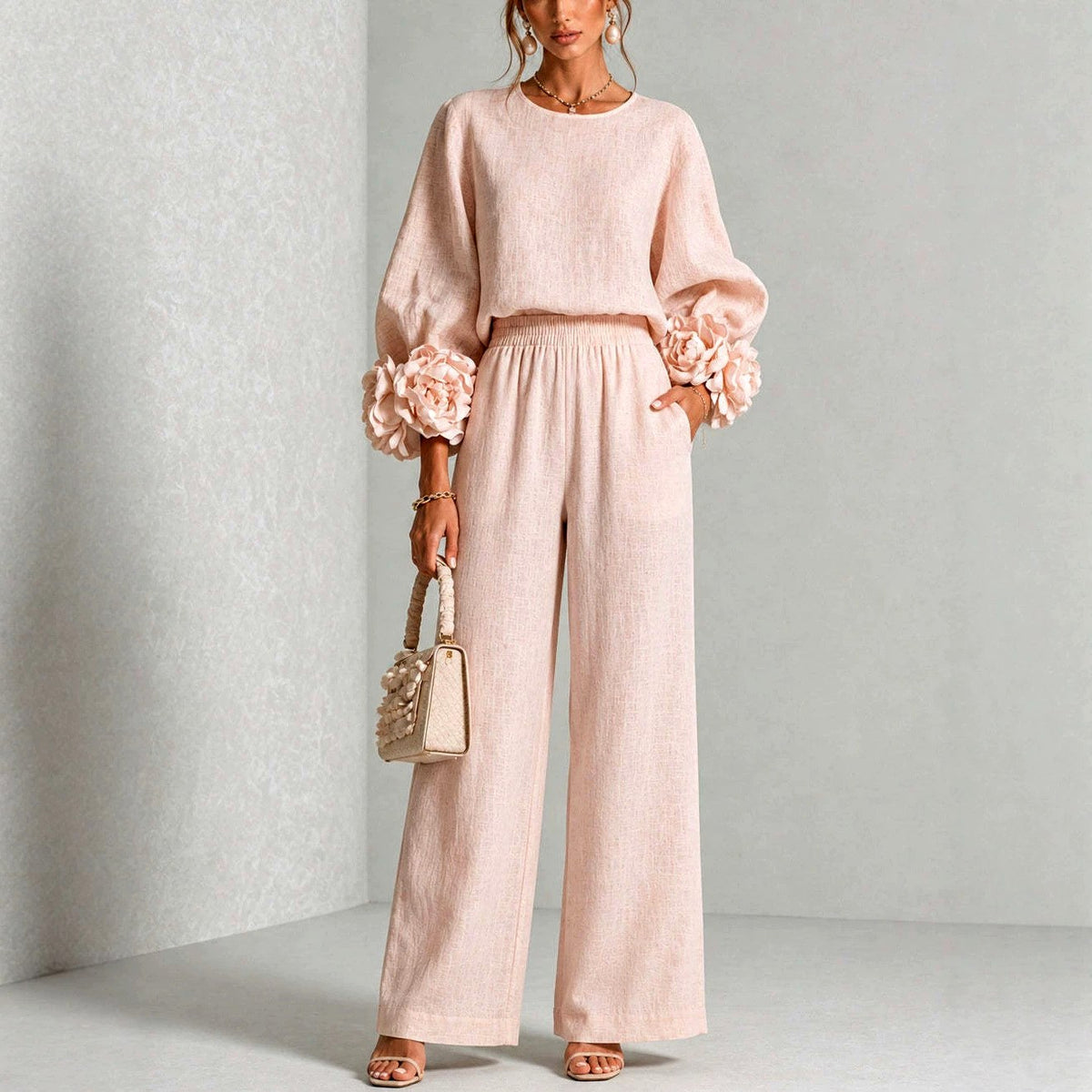 Kristy - Women's Floral Cuff Wide Leg Matching Set 1