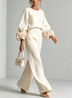 Kristy - Women's Floral Cuff Wide Leg Matching Set 4