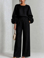 Kristy - Women's Floral Cuff Wide Leg Matching Set 6