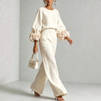 Kristy - Women's Floral Cuff Wide Leg Matching Set 7