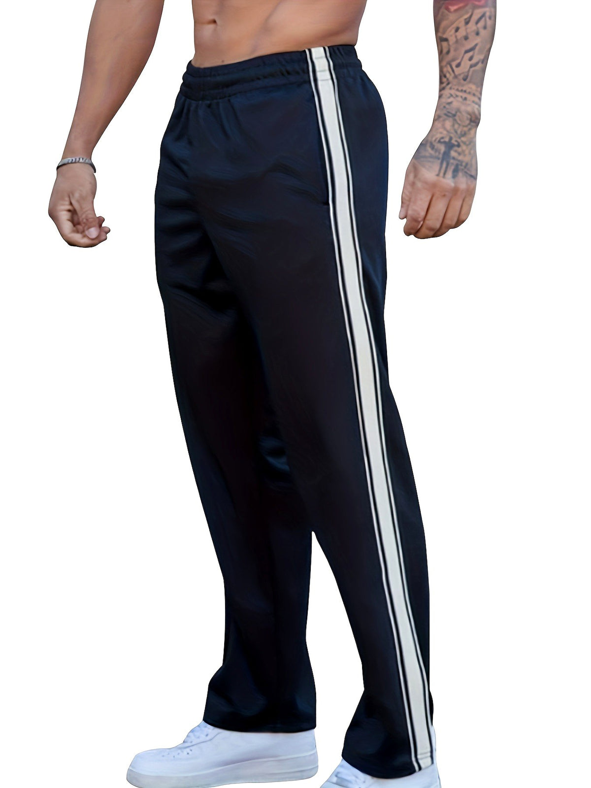 Landon - Men's Side-Stripe Relaxed Wide-Leg Track Pants 4