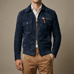 Leon - Men's Suede Bomber Jacket with Notch Collar