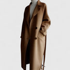 Leona - Women's Long Wool Coat with Notch Lapels and Button Front