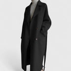 Leona - Women's Long Wool Coat with Notch Lapels and Button Front