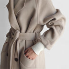 Leona - Women's Long Wool Coat with Notch Lapels and Button Front