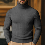 Logan - Men's Ribbed Cable-Knit Turtleneck Sweater