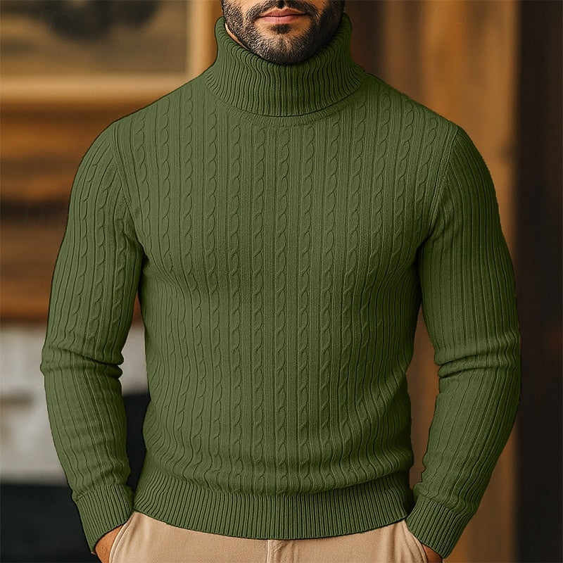 Logan - Men's Ribbed Cable-Knit Turtleneck Sweater