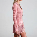 Loisa - Women's V-Neck Fringe Wrap Western Dress 3