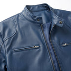 Lorenzo - Men's Stand-Collar Moto Jacket with Chest Zip Pockets