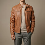 Lorenzo - Men's Stand-Collar Moto Jacket with Chest Zip Pockets