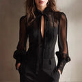 Lucinda - Women's Sheer Lace Tie Neck Blouse 1