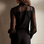 Lucinda - Women's Sheer Lace Tie Neck Blouse 2