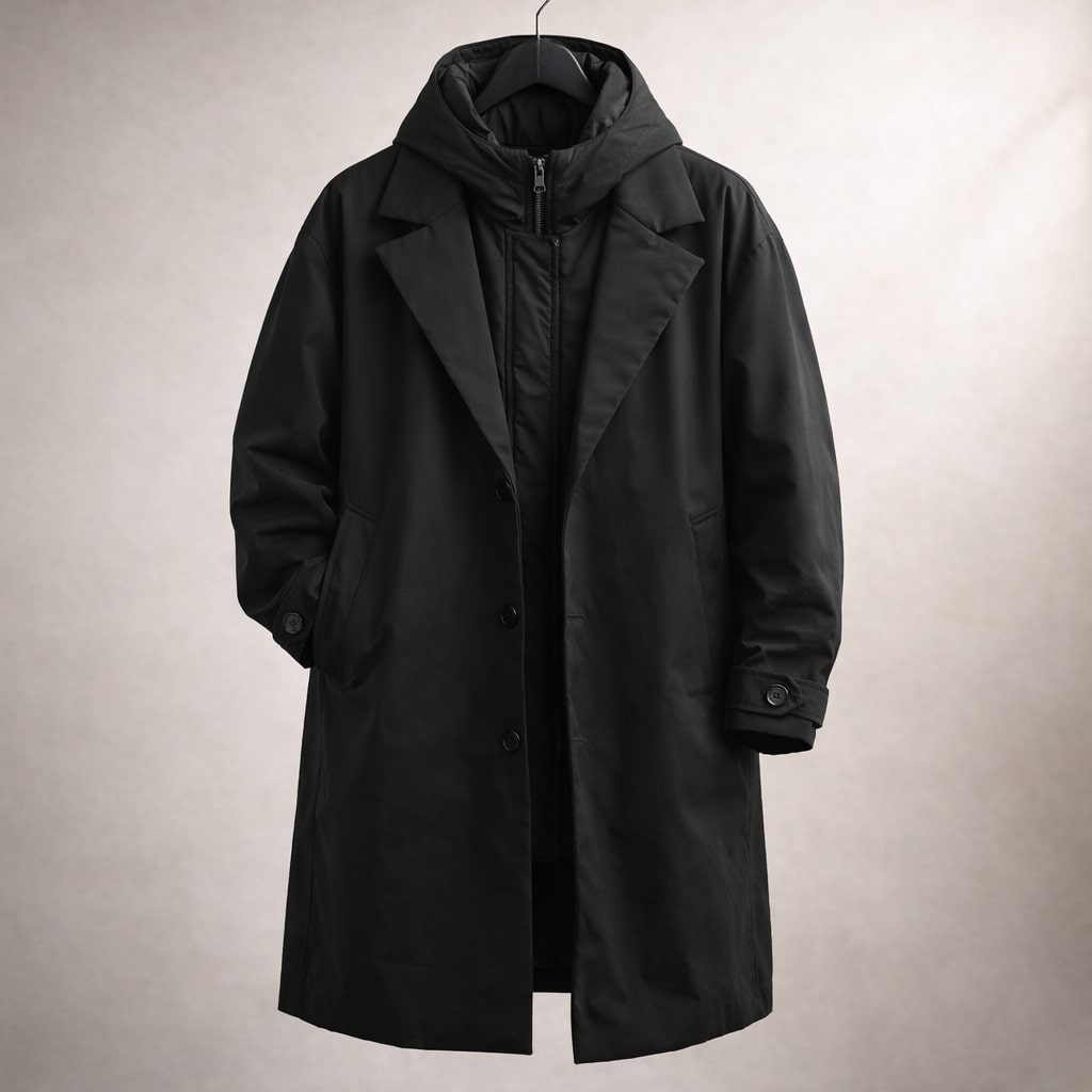 Luke - Men's Notch Lapel Trench Coat with Detachable Hood