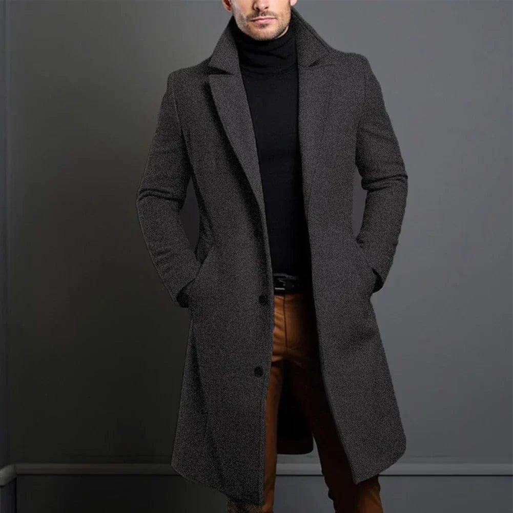 Luke - Men's Single-Breasted Wool Coat with Notch Lapels