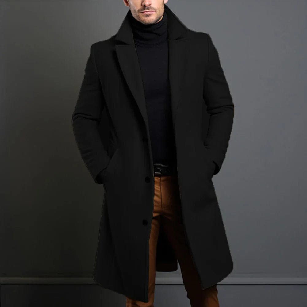 Luke - Men's Single-Breasted Wool Coat with Notch Lapels