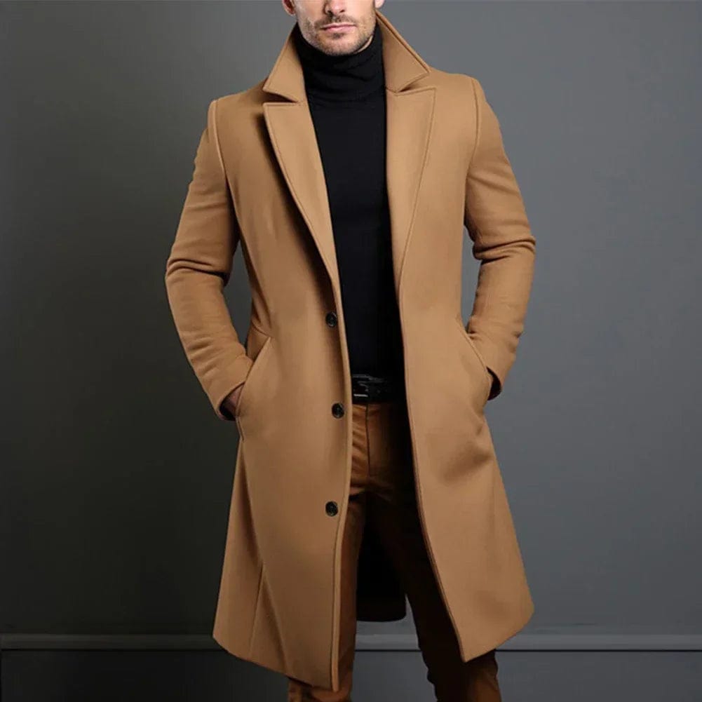 Luke - Men's Single-Breasted Wool Coat with Notch Lapels