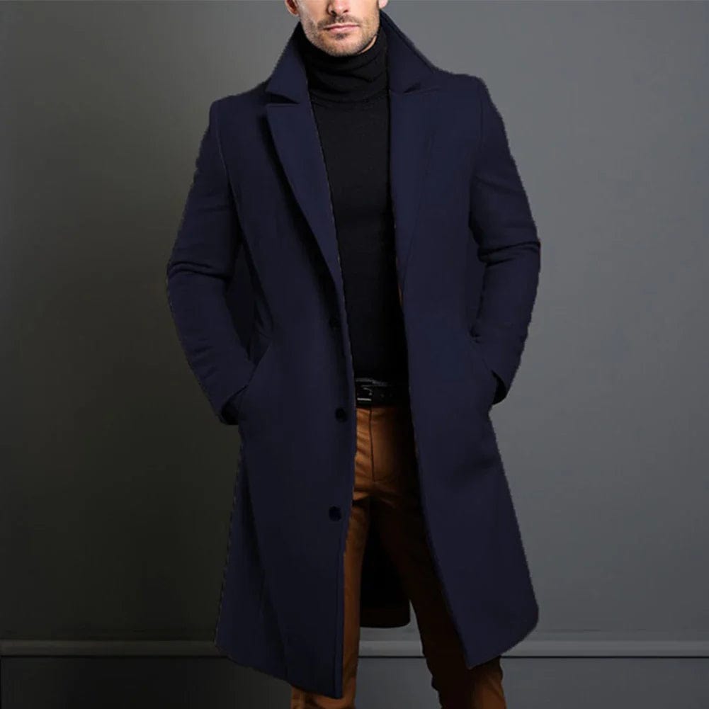 Luke - Men's Single-Breasted Wool Coat with Notch Lapels