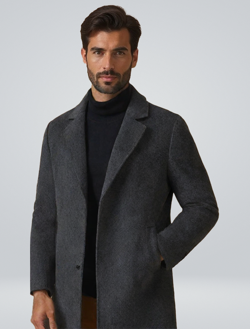 Luke - Men's Single-Breasted Wool Coat with Notch Lapels