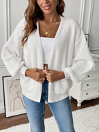 Lydia - Women's Ribbed-Cuff Cropped Cardigan with Front Pockets