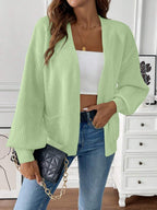 Lydia - Women's Ribbed-Cuff Cropped Cardigan with Front Pockets