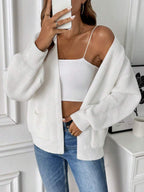 Lydia - Women's Ribbed-Cuff Cropped Cardigan with Front Pockets