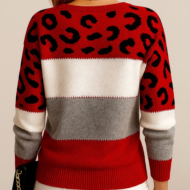 Lydia - Women's Leopard Colorblock Sweater