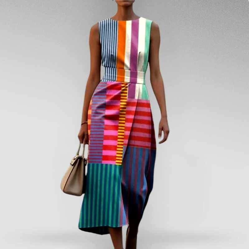 Mabel - Women's Colorblock Stripe Sleeveless Midi Dress 1