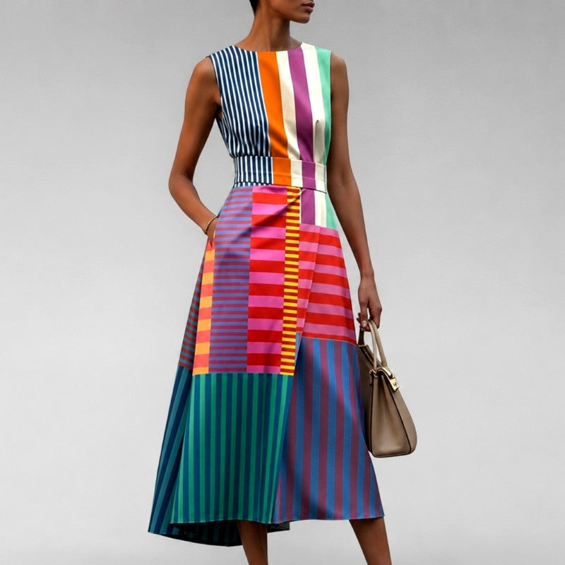 Mabel - Women's Colorblock Stripe Sleeveless Midi Dress 2