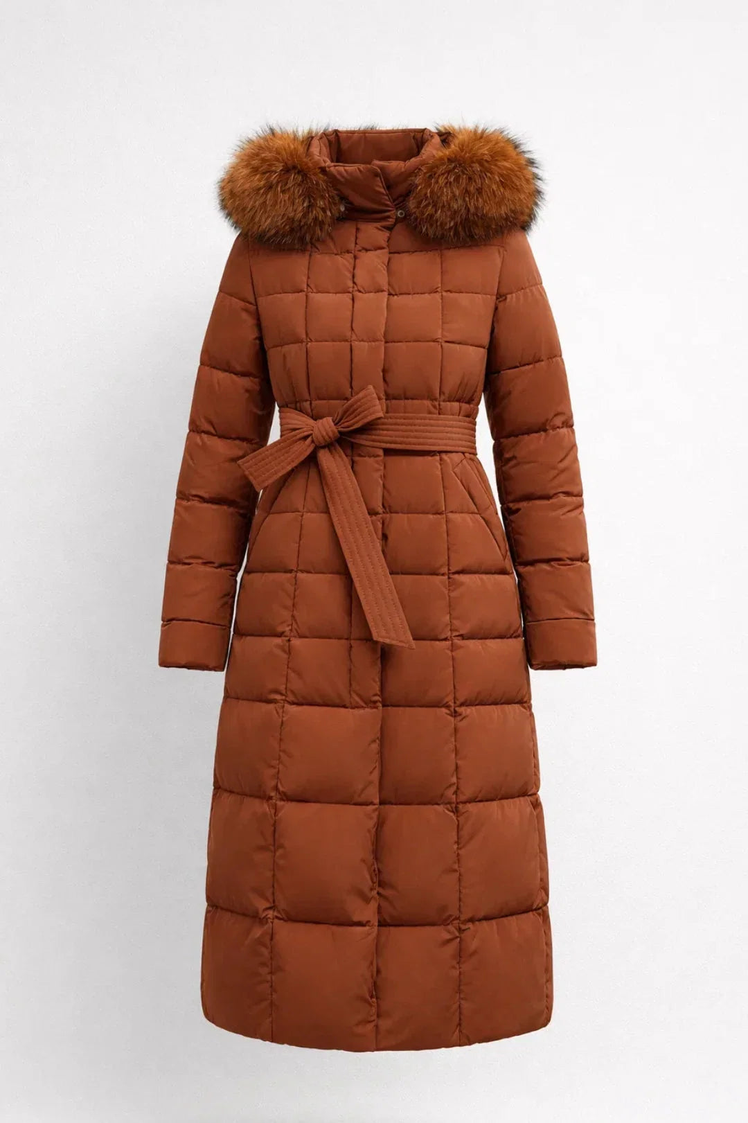 Magnolia - Women's Hooded Puffer Coat with Removable Waist Belt