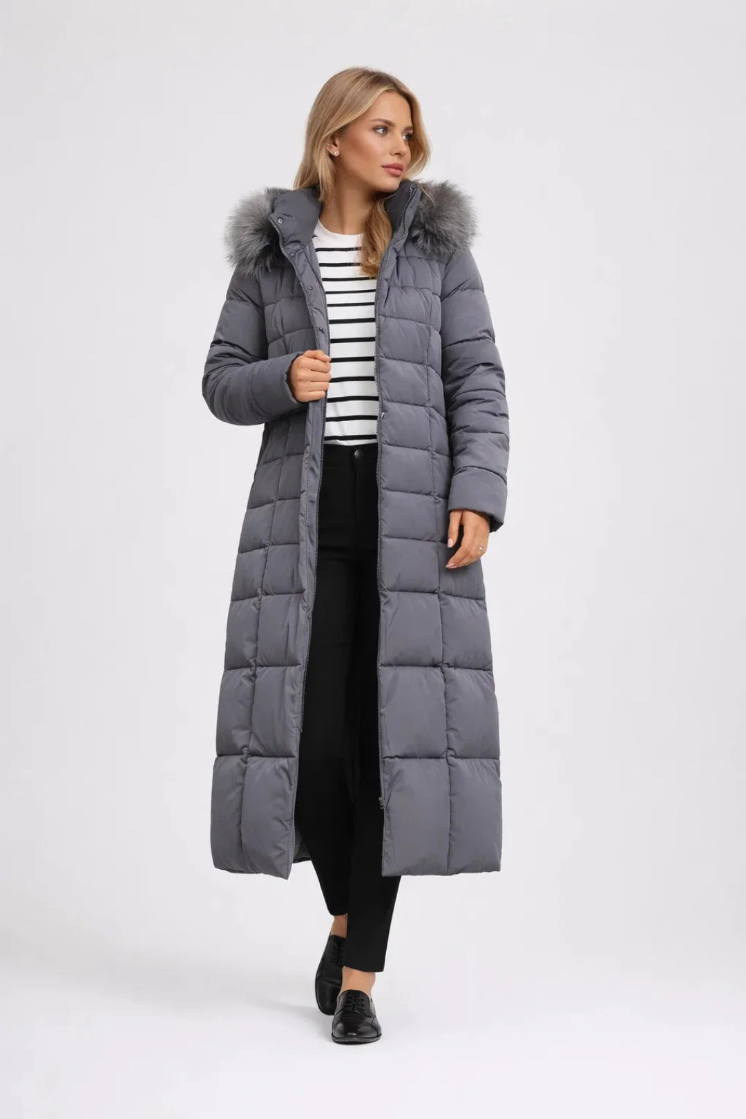 Magnolia - Women's Hooded Puffer Coat with Removable Waist Belt