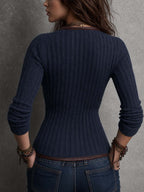 Maila - Women's Ribbed Knit Jacket with Faux Leather Trim