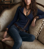 Maila - Women's Ribbed Knit Jacket with Faux Leather Trim