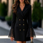 Mallory - Women's Double-Breasted Lace Cuff Blazer Dress 4