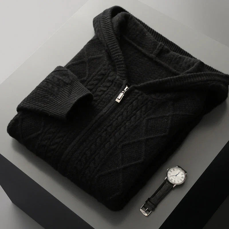 Marcus - Men's Cable Knit Hooded Zip Sweater