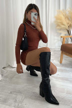 Margot - Women's Crocodile-Textured Knee-High Boots with Pointed Toe